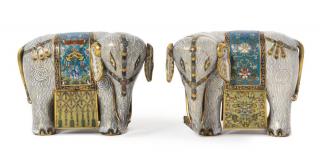 Appraisal: Two Cloisonne Enamel Figures of Elephants Two Cloisonne Enamel Figures