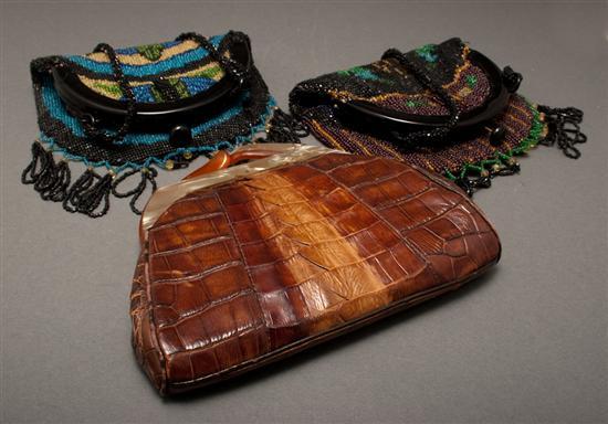 Appraisal: Three lady's handbags Bakelite framed alligator purse Victorian beaded purses