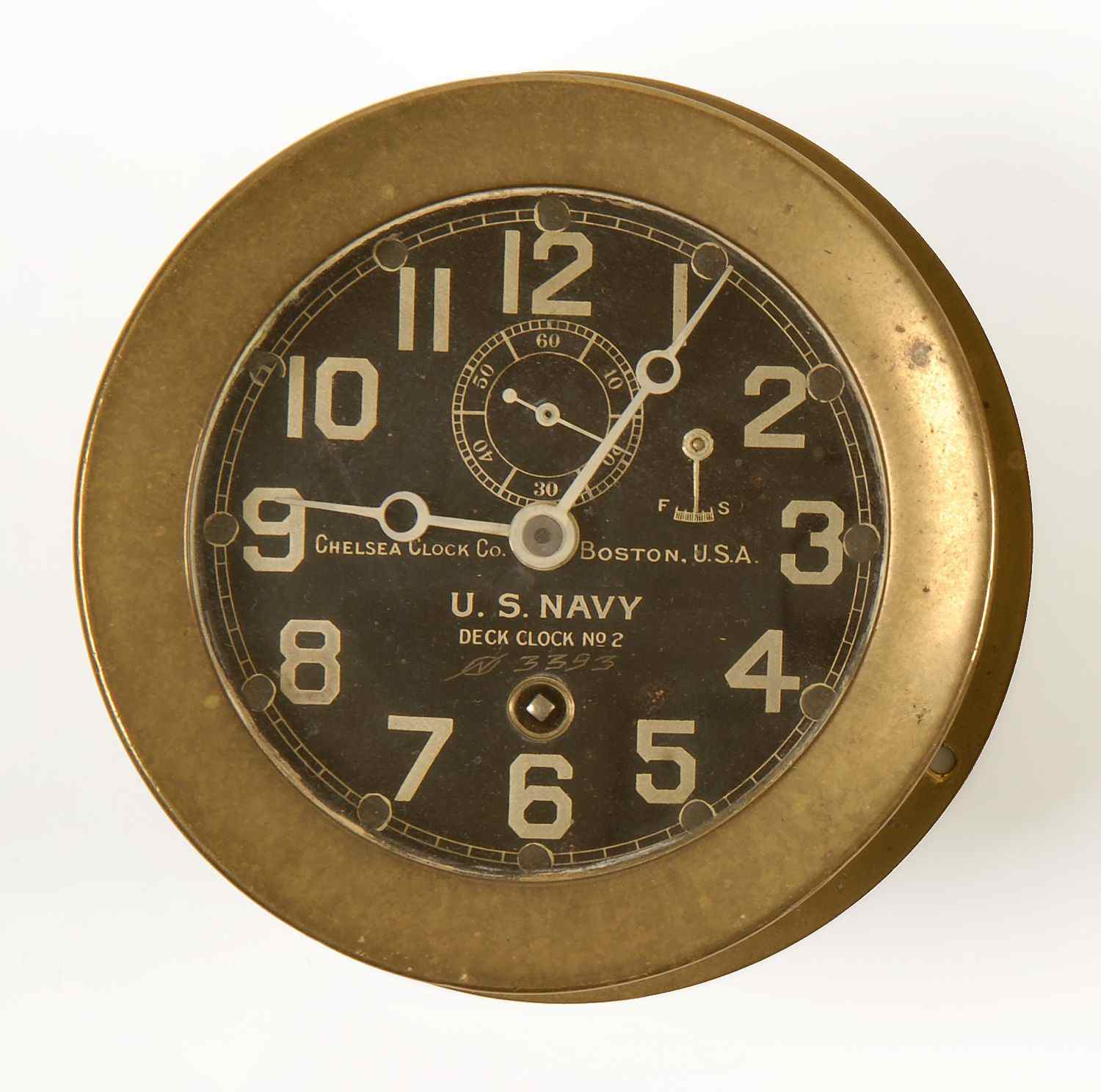 Appraisal: CHELSEA BRASS U S NAVY DECK CLOCK NO With black