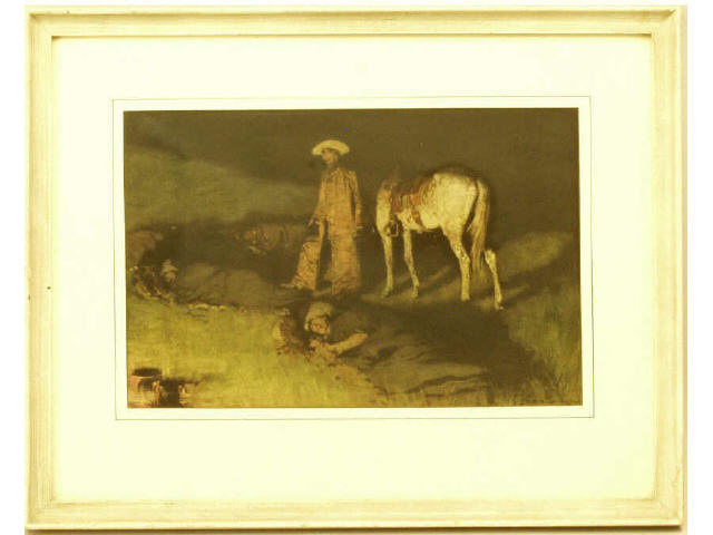 Appraisal: Circa - 's Frederic Remington print depicting three Vaqueros sleeping