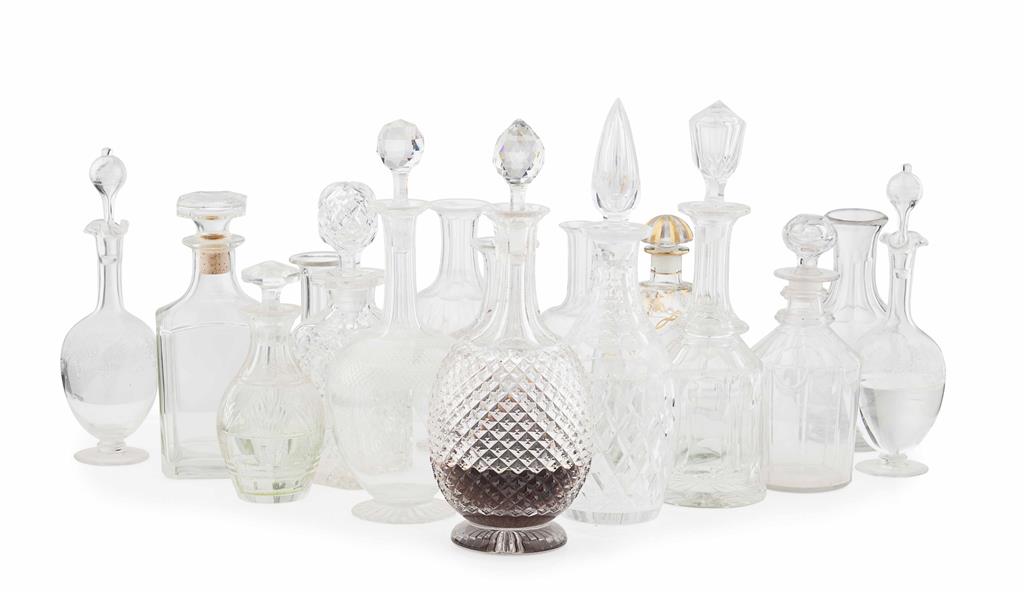 Appraisal: GROUP OF CUT AND ETCHED GLASS DECANTERS MOST TH CENTURY