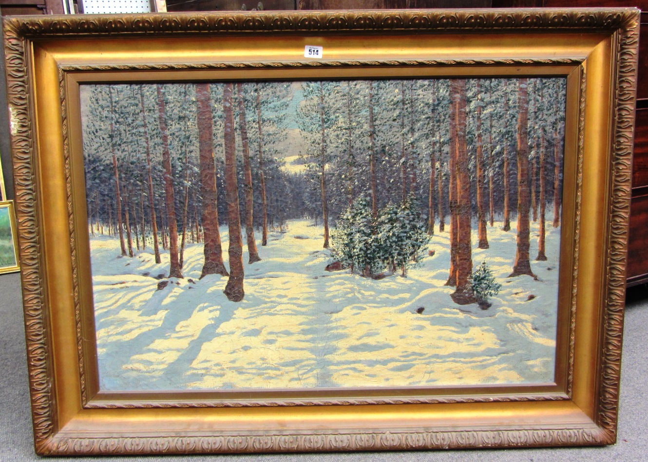 Appraisal: Victor Olgyai - Snowy woodland scene oil on canvas signed