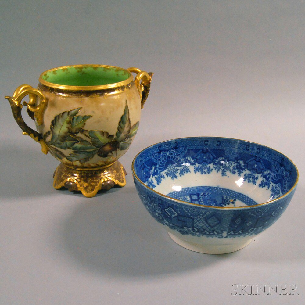 Appraisal: Limoges Gilt and Hand-painted Urn and a Blue and White