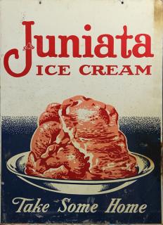 Appraisal: Nostalgic double sided tin advertising sign for Juniata ice cream