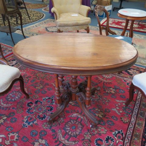 Appraisal: th Century Library Table fancy carved base oval top circa