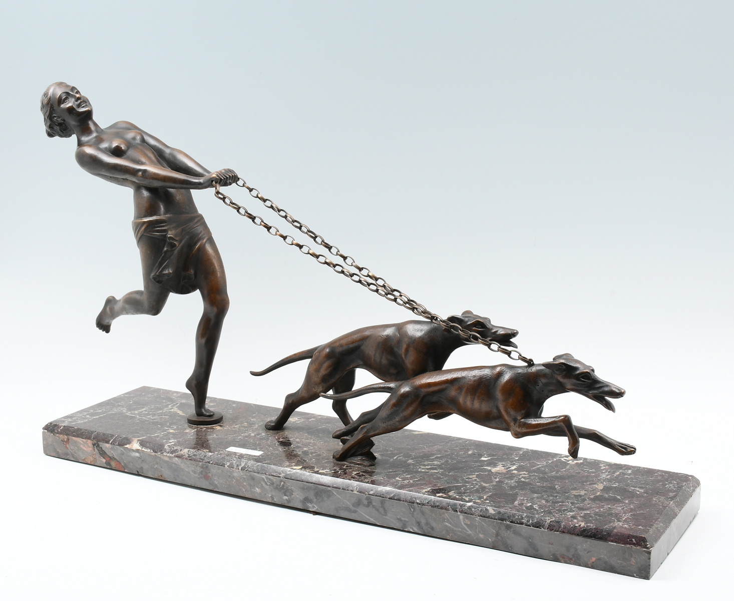 Appraisal: LARGE ART DECO BRONZE NUDE WITH DOGS GROUPING '' in