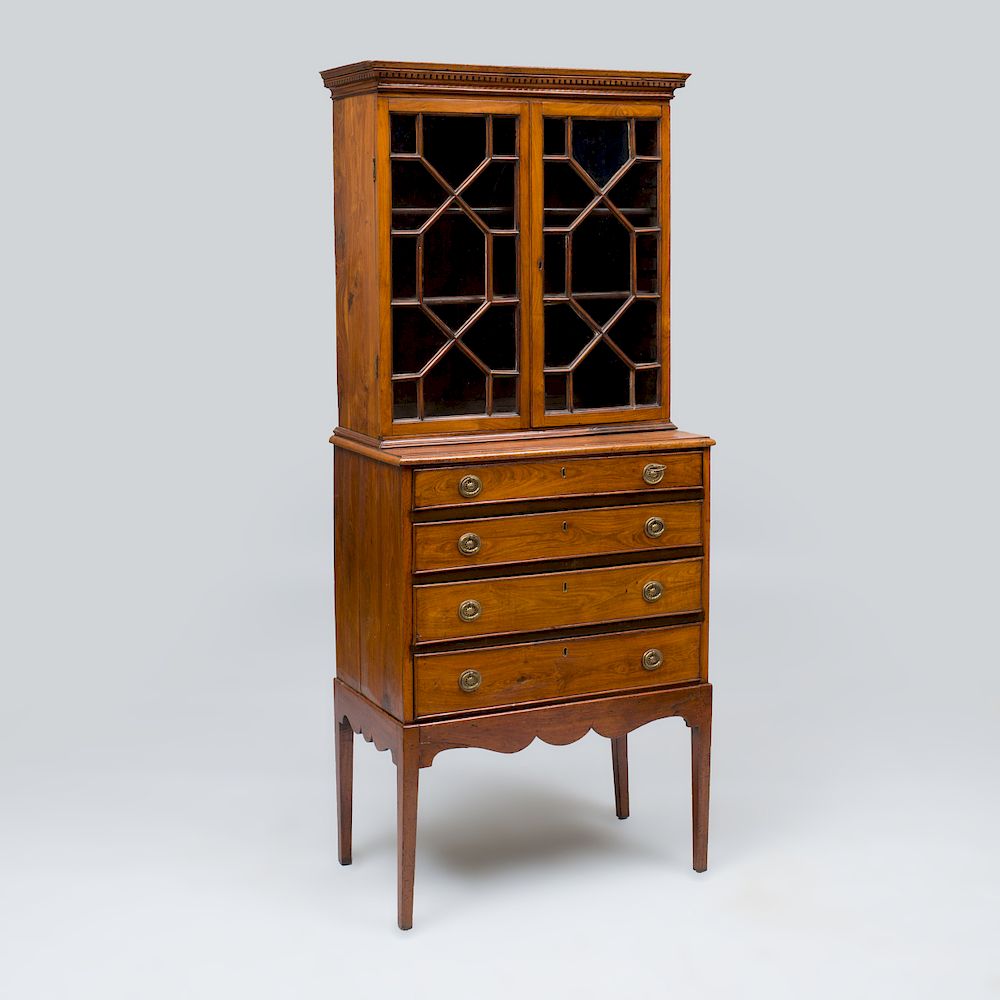 Appraisal: Chinese Export Padauk Breakfront Bookcase Fitted with a glazed upper