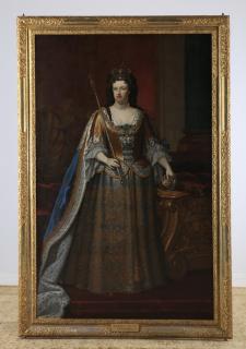 Appraisal: th c monumental O c portrait Queen Anne Monumental oil