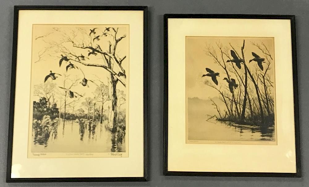 Appraisal: Two Signed Richard Bishop Mallard Etchings Two original signed Richard