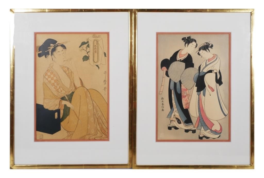 Appraisal: Pair of Japanese woodblock prints showing partially nude women Overall