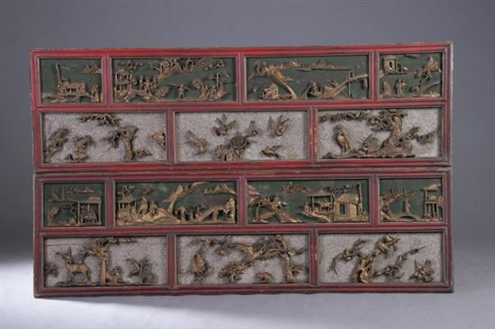 Appraisal: TWO CHINESE POLYCHROME WOOD PANELS th century - Each panel