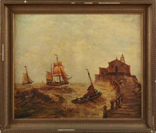 Appraisal: French School Stormy Coastal Scene late th c French School