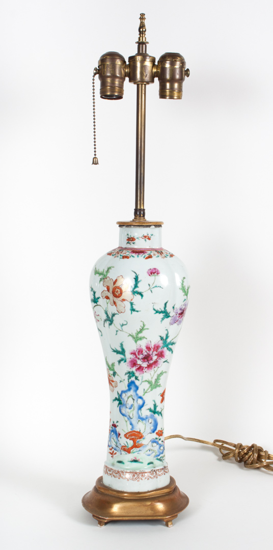 Appraisal: Chinese Export porcelain vase lamp circa floral and scholar's stone