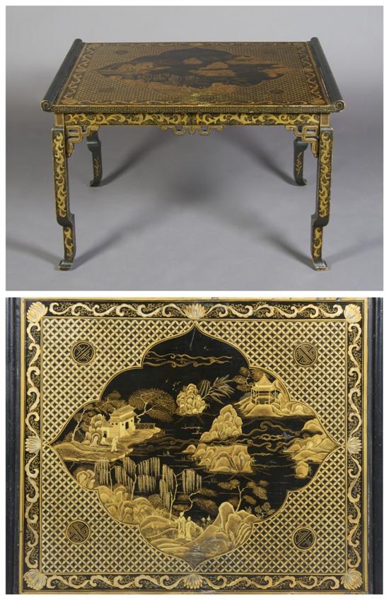 Appraisal: A Chinese Lacquered and Parcel Gilt Low Table Height x