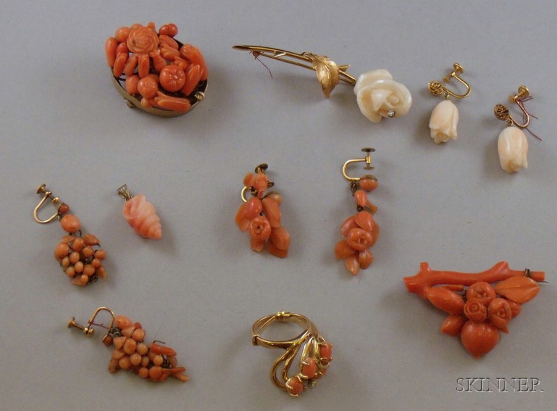 Appraisal: Small Group of Carved Coral Jewelry th and th century