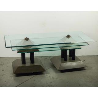 Appraisal: Geometric Glass Coffee Table Modernist coffee table featuring three graduated