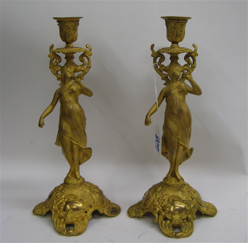 Appraisal: PAIR GILT BRONZE AND METAL FIGURAL CANDLESTICKS - H Each