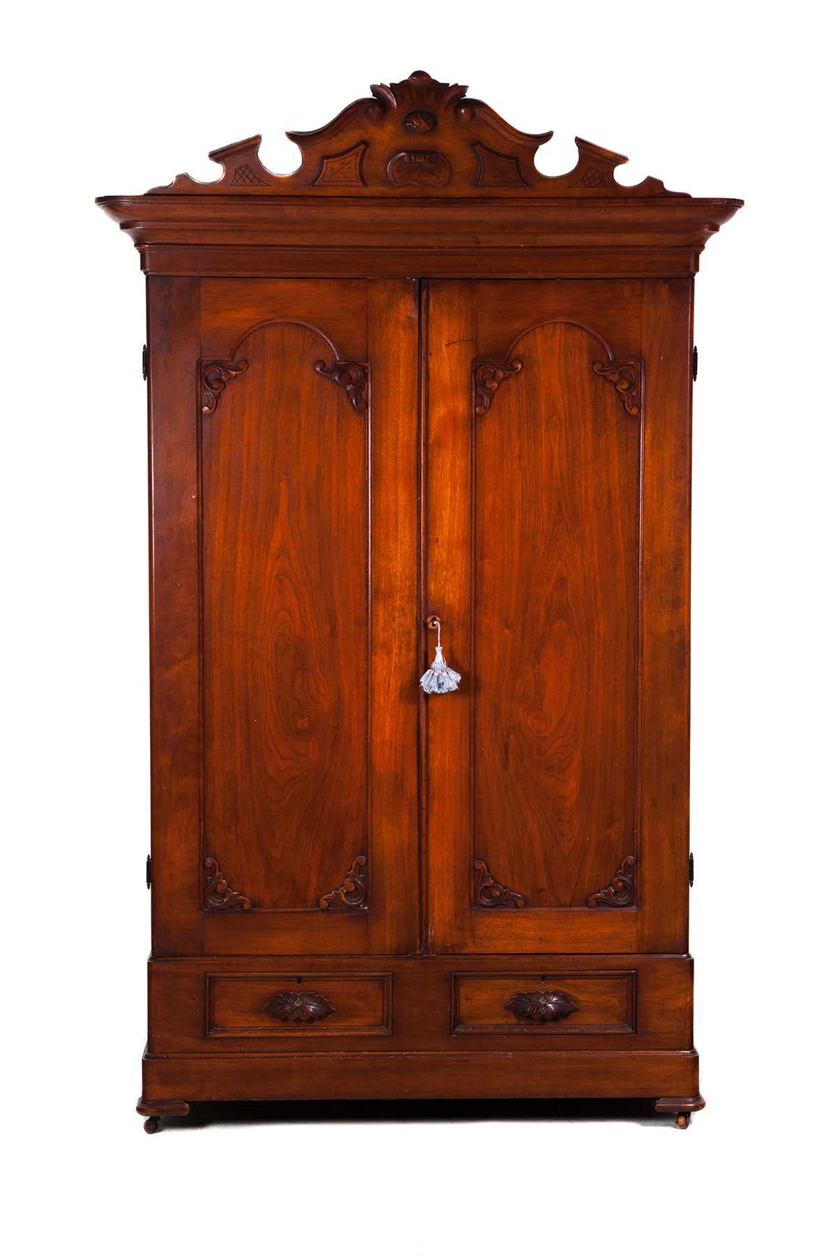 Appraisal: VICTORIAN KNOCK-DOWN WARDROBE American rd quarter- th century walnut Scrolled