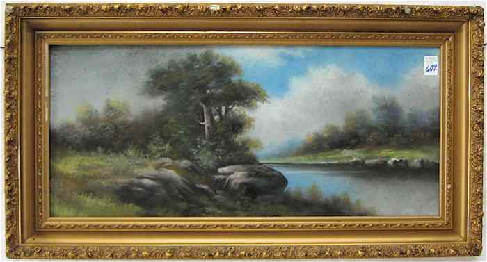 Appraisal: AMERICAN SCHOOL PASTEL ON PAPER th century landscape with rocky