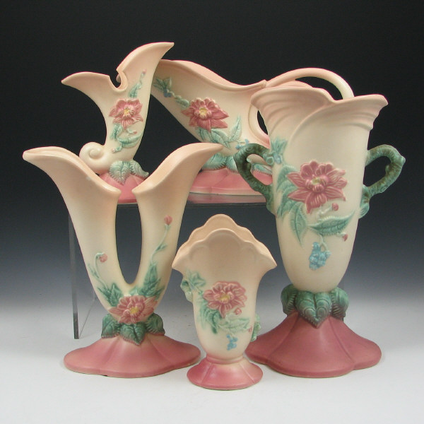 Appraisal: Hull Woodland Pre- Matte - Vases Corns Lot of five