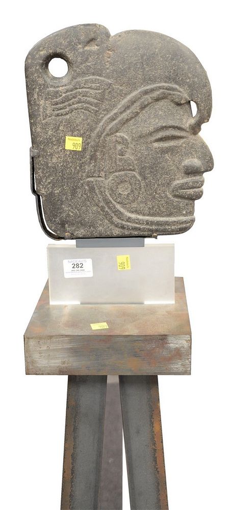 Appraisal: Carved Stone Bust of A Deity wearing a headdress in