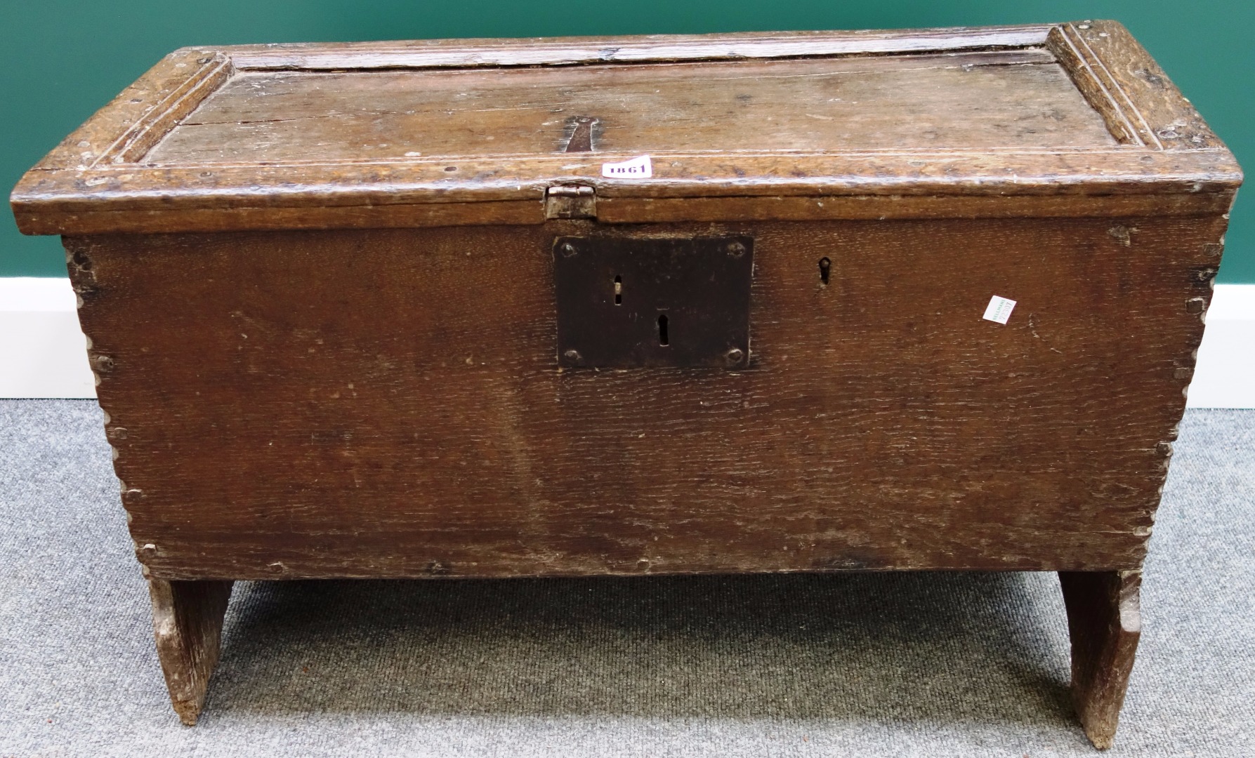 Appraisal: A th century oak plank coffer with chip work decoration