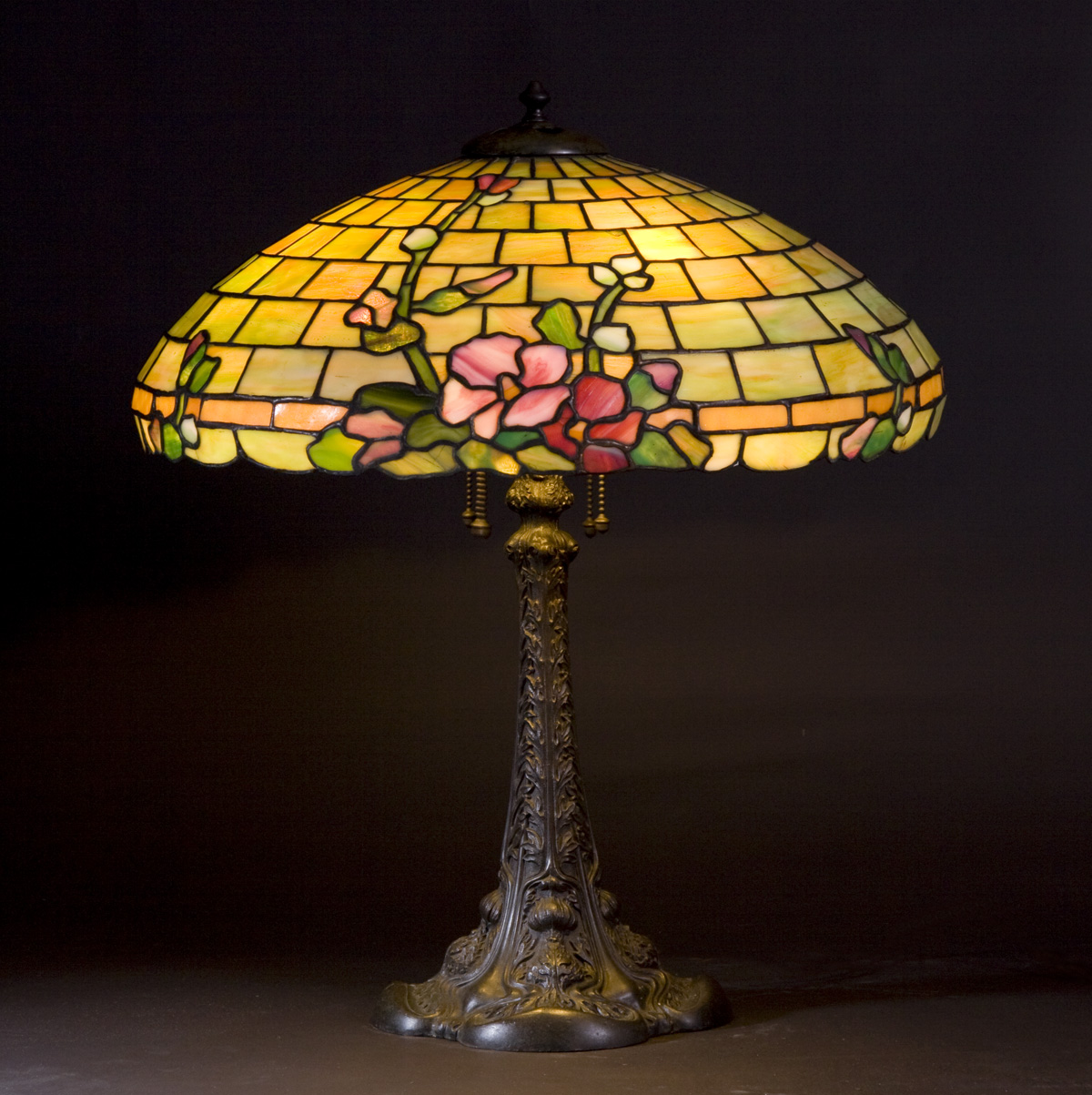 Appraisal: Duffner Kimberly Floral Leaded Glass Lamp Heart cut-out cap Orig