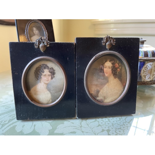 Appraisal: Two antique Regency miniature frames with later antique mezzotints of