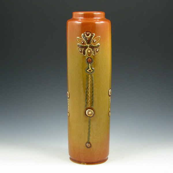 Appraisal: Owens Slip Decorated Art Nouveau Vase Owens standard glaze vase