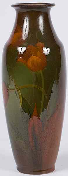 Appraisal: Weller Vase American a brown Weller cylindrical vase with hand-painted