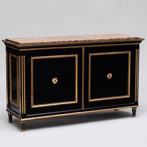 Appraisal: MAISON JANSEN EBONIZED AND PARCEL-GILT CABINET WITH BRECHE D'ALEP MARBLE