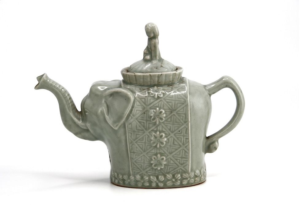 Appraisal: Celadon Elephant Teapot Height in Width in