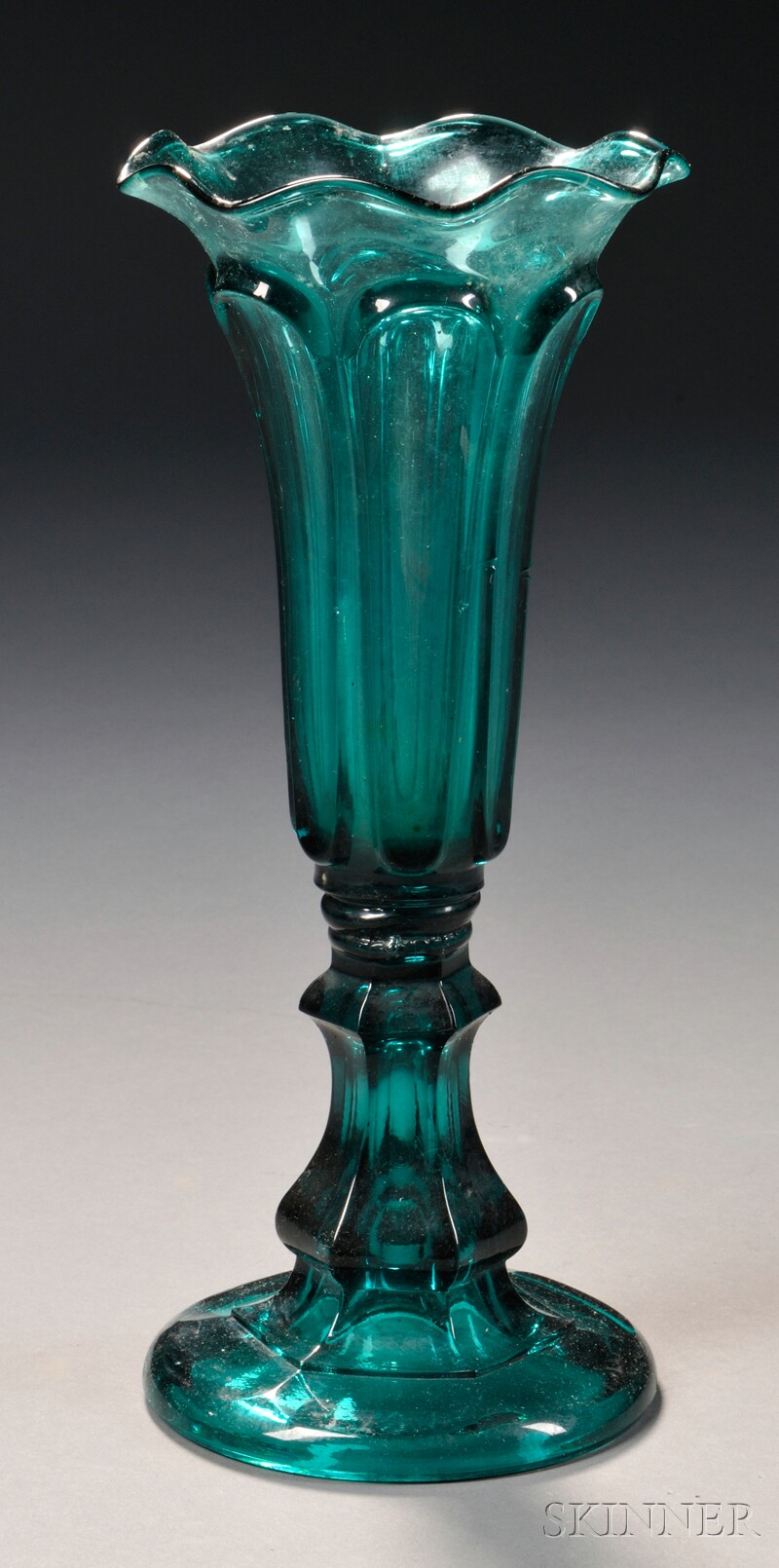 Appraisal: Sandwich Turquoise Pressed Loop Glass Vase Boston and Sandwich Glass