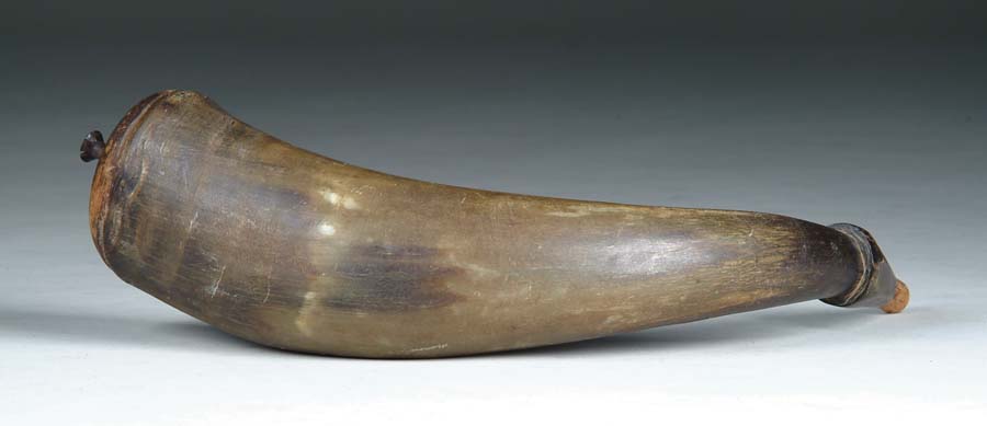 Appraisal: MEDIUM SIZED POWDER HORN Greenish colored left hand cow's horn