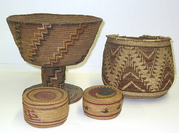 Appraisal: Four Western baskets an unusual Salish footed example Northwest California