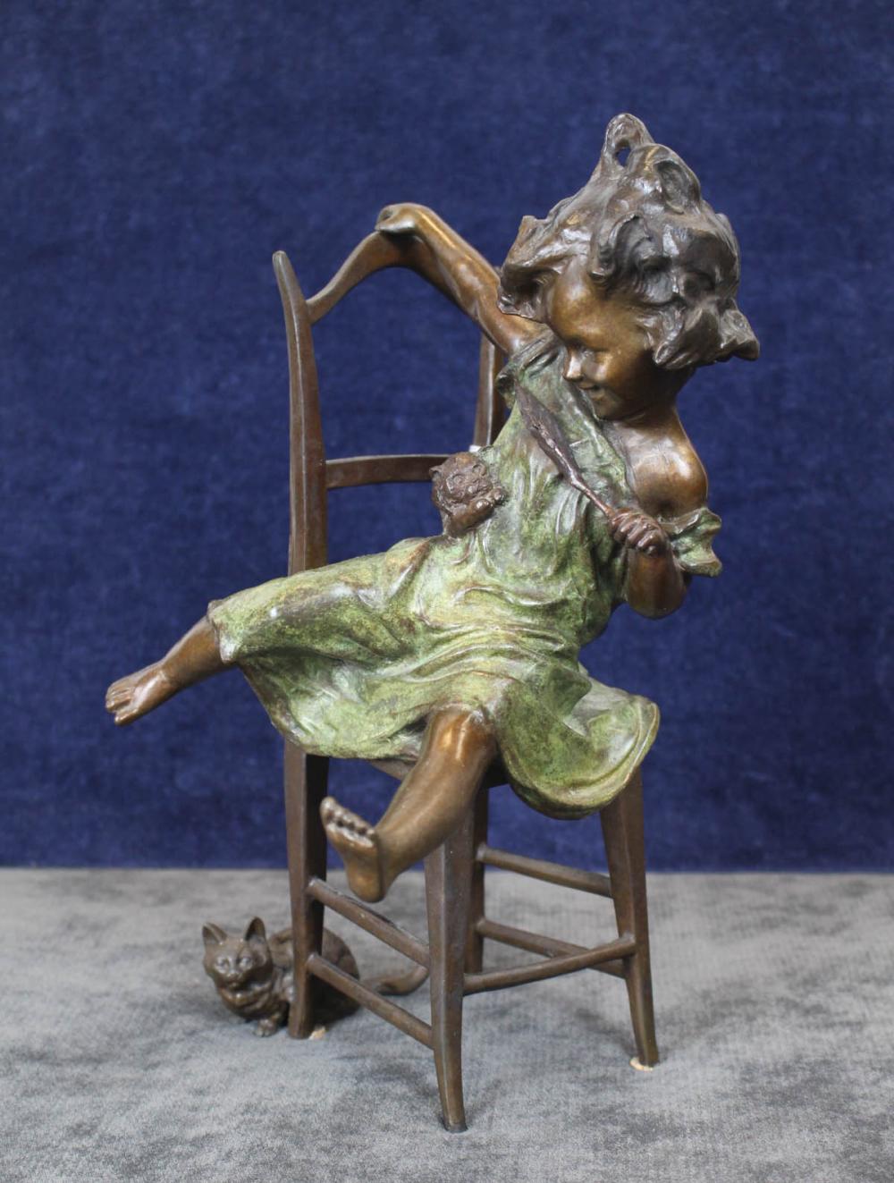 Appraisal: AFTER JUAN CLARA AYATS Spain - figural bronze sculpture girl