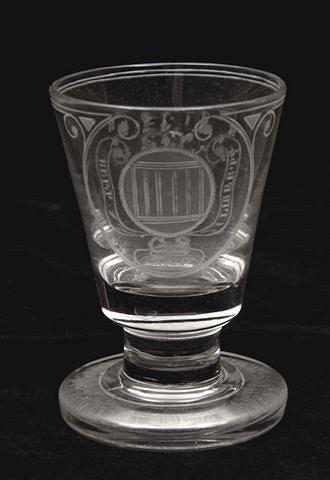 Appraisal: AN ALE DRINKING GLASS with etched bucket shaped bowl the