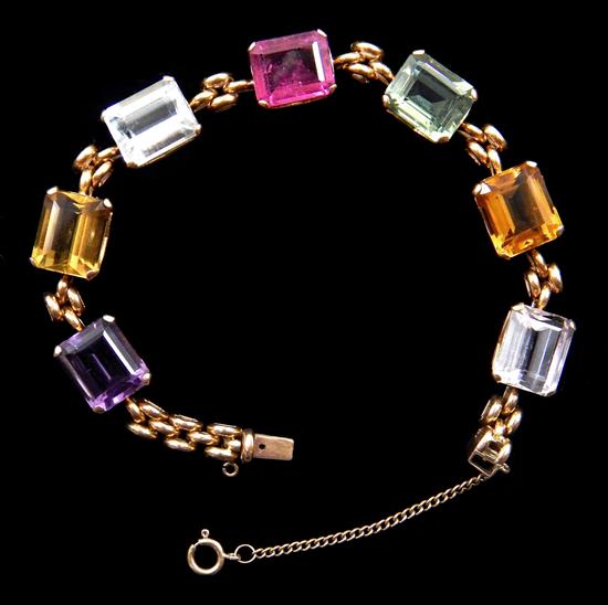 Appraisal: JEWELRY K yellow gold multi-colored gemstone bracelet set with seven