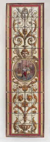 Appraisal: English Stained glass window with an insetRenaissance style medallion depicting