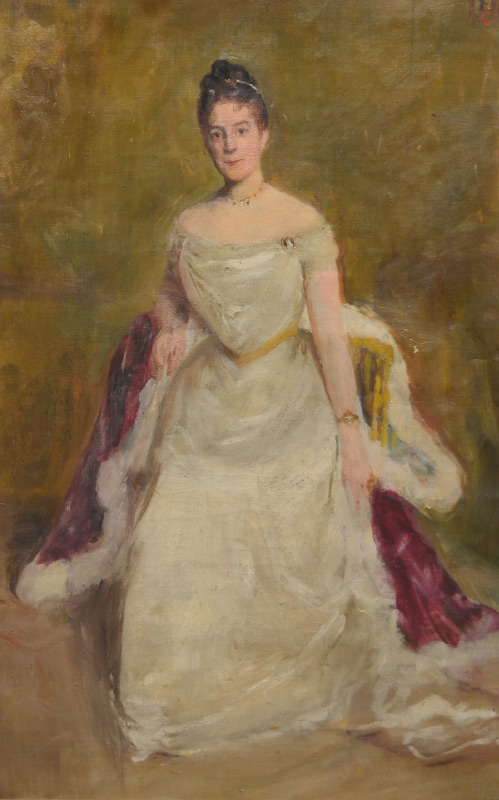 Appraisal: EXCEPTIONAL FULL LENGTH PORTRAIT PAINTING Beauty in a White Dress