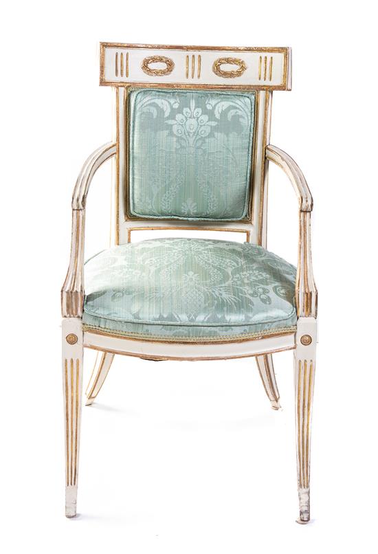 Appraisal: Sale Lot A Regency Style Painted and Parcel Gilt Armchair