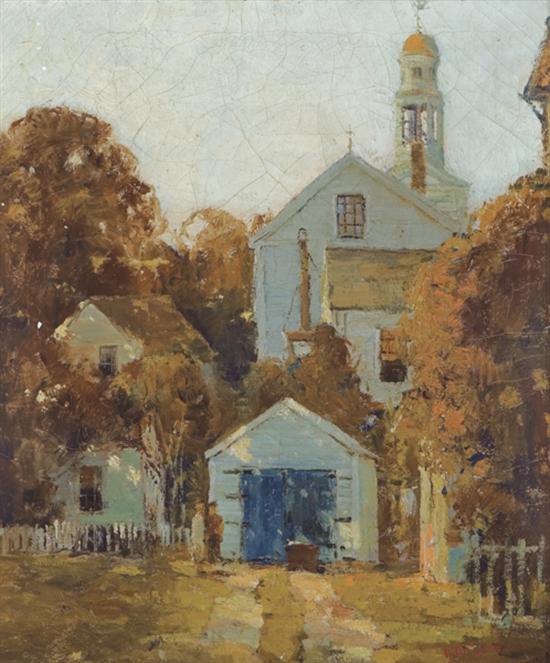 Appraisal: THIEME ANTHONY American - ''Church with Belfry'' oil on canvas