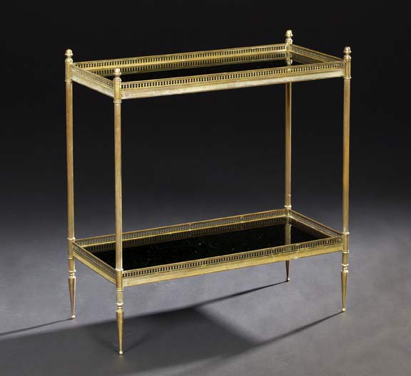 Appraisal: Louis XVI-Style Gilt-Brass and Black Glass Tiered Table early th