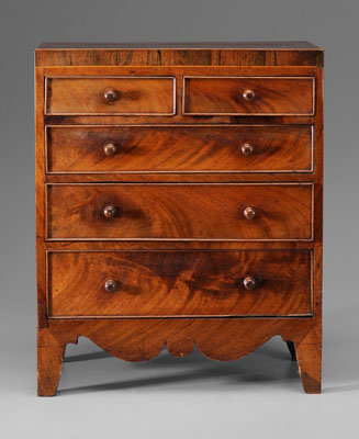 Appraisal: Regency Mahogany Miniature Chest figured mahogany veneers dovetailed drawers with