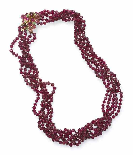 Appraisal: A Karat Yellow Gold Tourmaline Emerald and Rhodolite Multi Strand