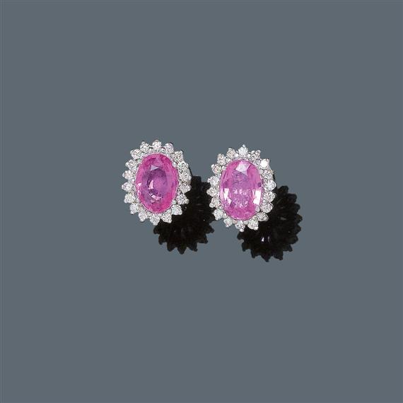 Appraisal: PINK SAPPHIRE AND DIAMOND EAR STUDS White gold Classic ear