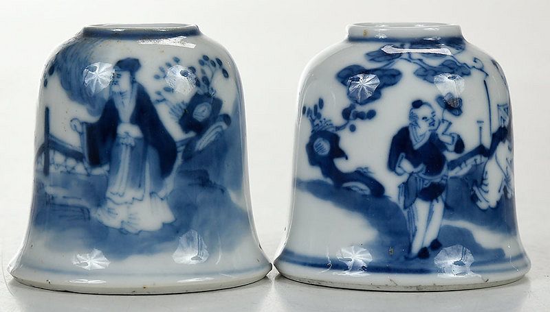 Appraisal: Two Chinese Blue and White Bell Shaped Vessels each depicting