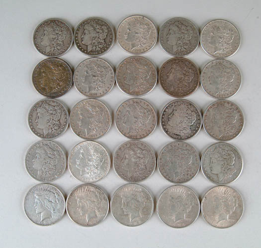 Appraisal: COLLECTION OF MORGAN AND PEACE SILVER DOLLARS Varying dates including