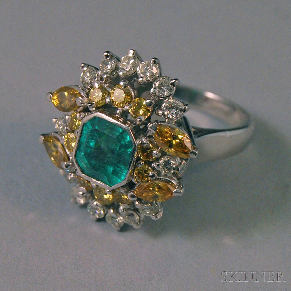 Appraisal: kt White Gold Emerald Colored Diamond and Diamond Ring the