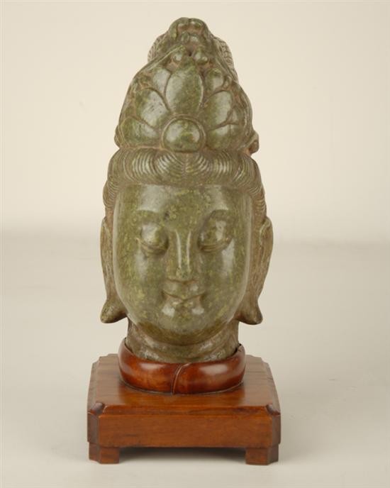 Appraisal: Hardstone Asian Head in fitted wooden stand total height